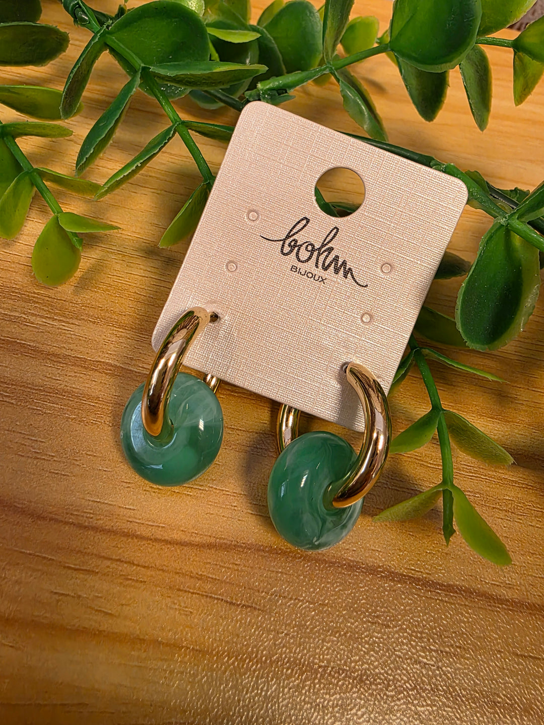 BOUCLES D'OREILLES CRÉOLES ANNEAUX BOHM BH03 VERT