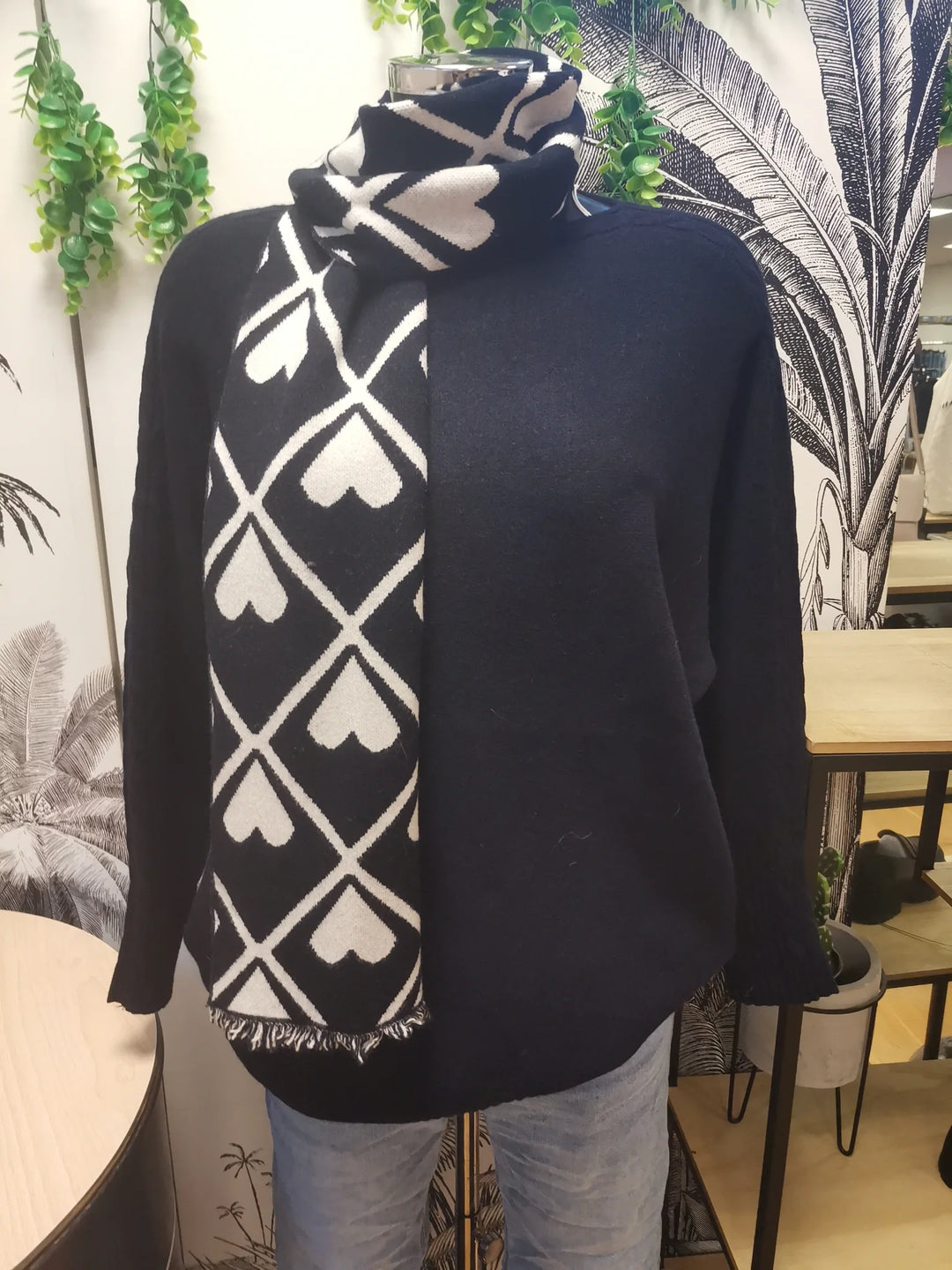 PULL + ÉCHARPE COEURS FLAVIE BLEU MARINE
