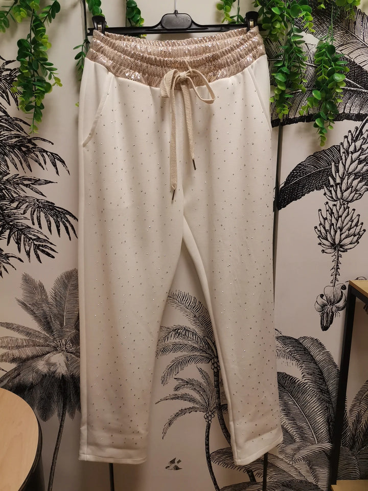 PANTALON JOGG STRASS MAREVA BLANC