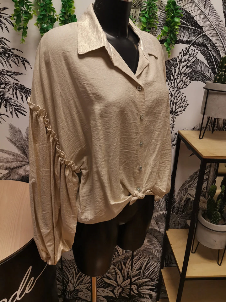 CHEMISE COL ET MANCHES DORÉS LAETITIA BEIGE