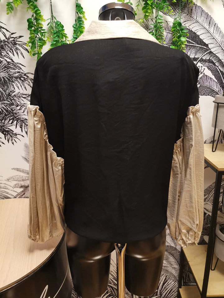 CHEMISE COL ET MANCHES DORÉS LAETITIA NOIRE
