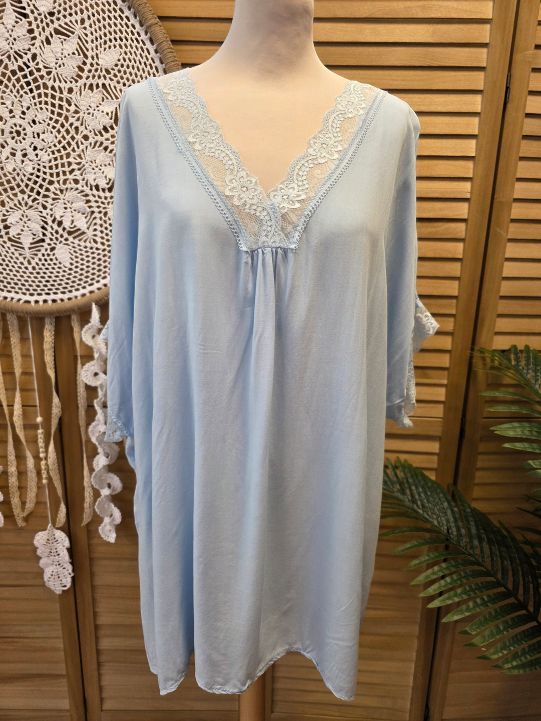 TUNIQUE COL DENTELLE TOSCANE BLEU CIEL