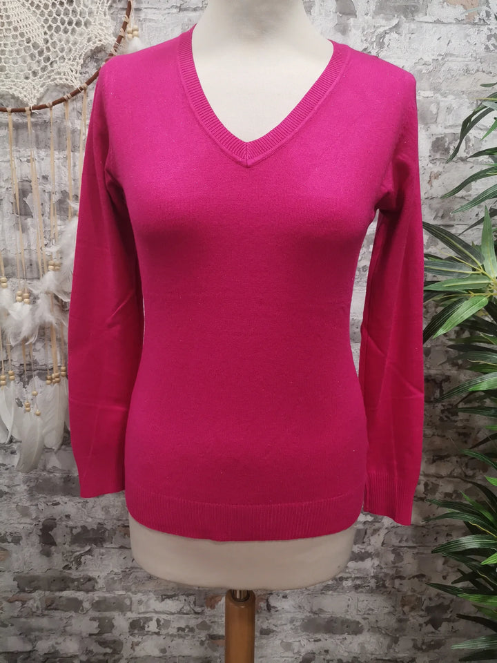 PULL COL V IRISÉ JULIO FUSCHIA