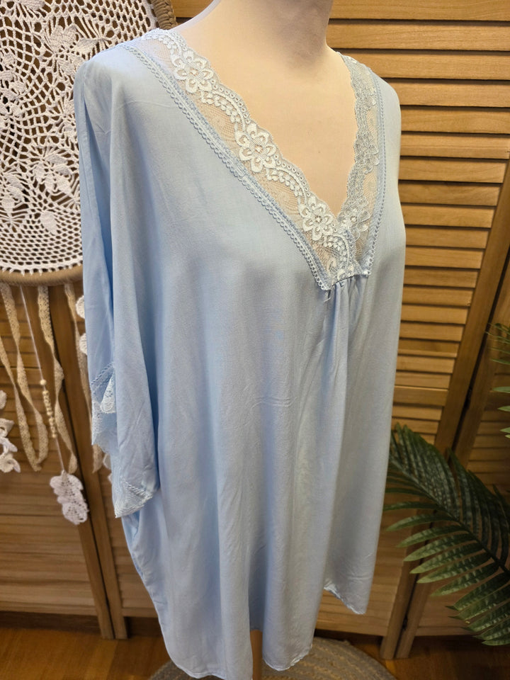 TUNIQUE COL DENTELLE TOSCANE BLEU CIEL