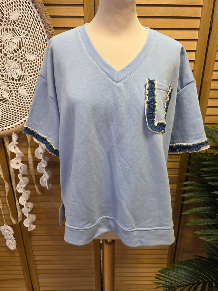 SWEAT MANCHES COURTES MANDY BLEU CIEL