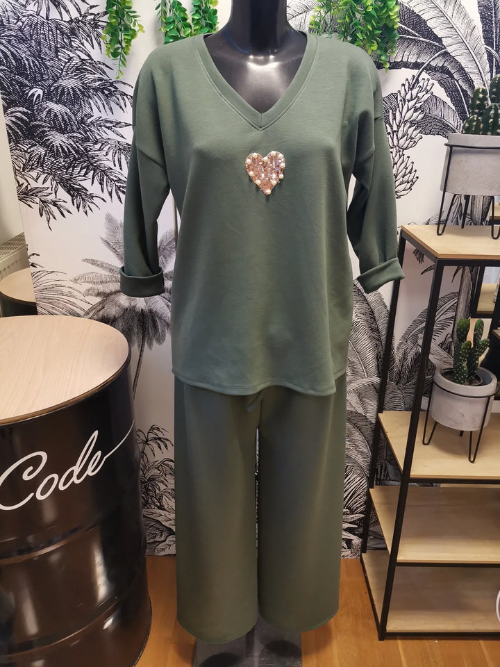 ENSEMBLE JOGG + SWEAT COEUR MORGANA KAKI