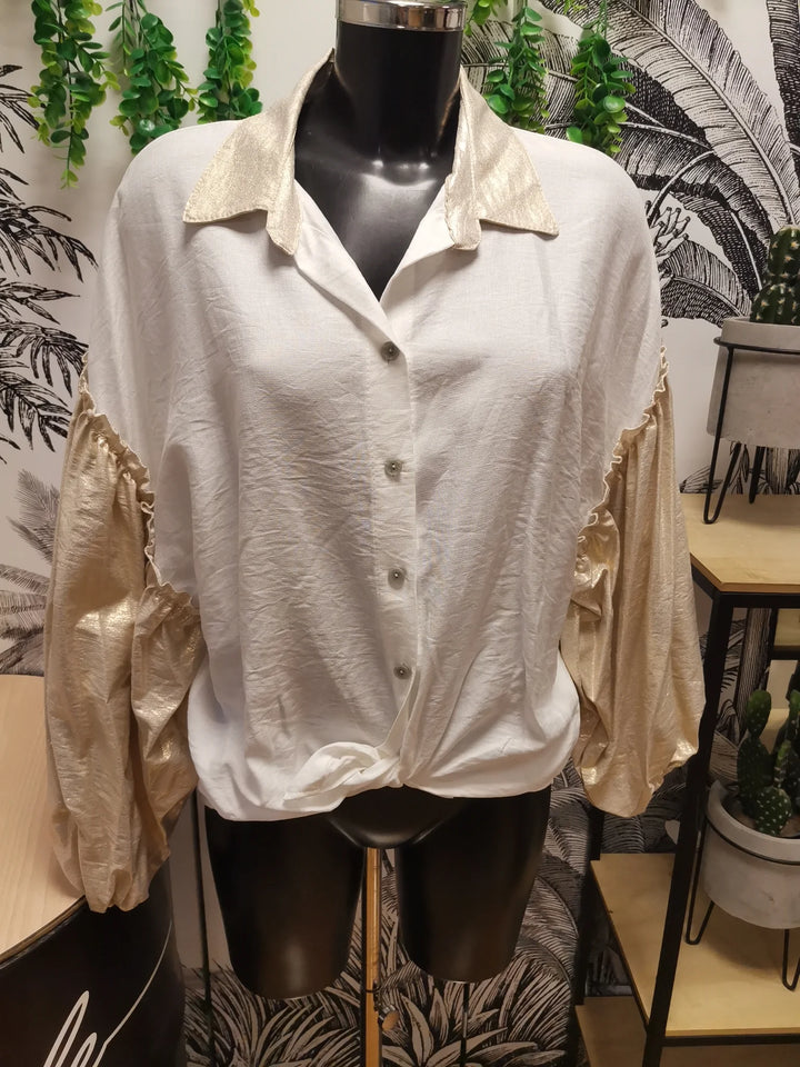 CHEMISE COL ET MANCHES DORÉS LAETITIA BLANC