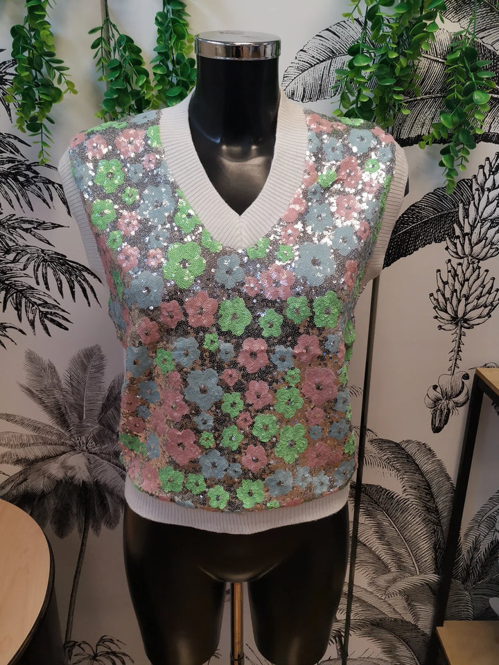 PULL SANS MANCHES SEQUINS CRISTAL