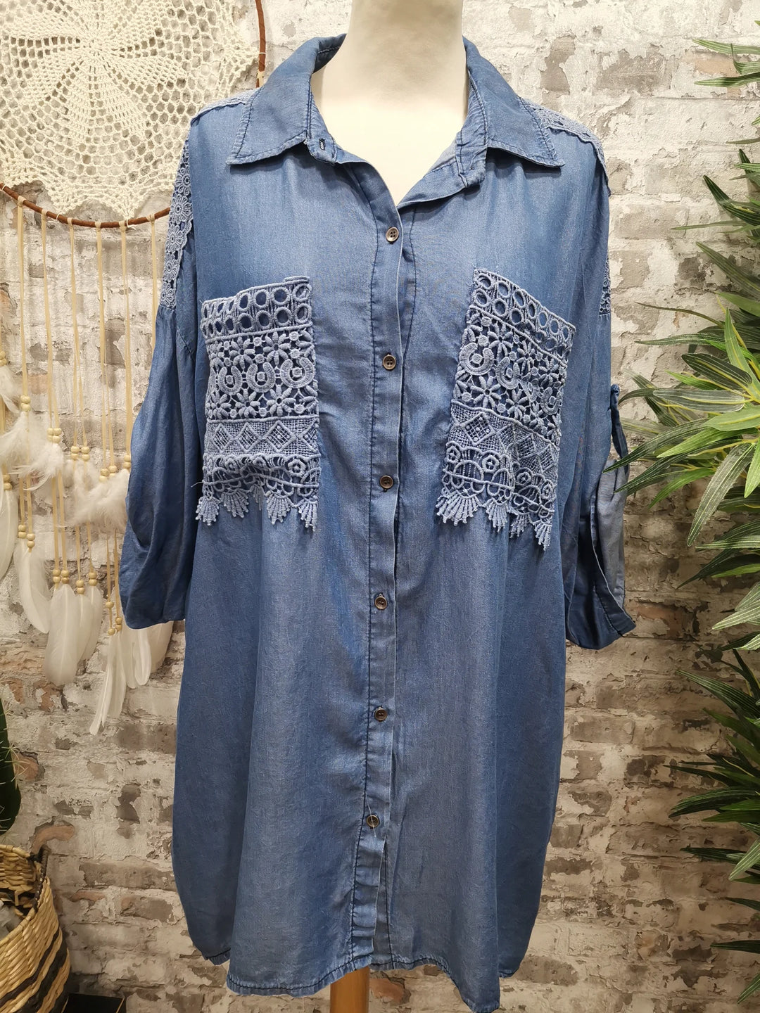 CHEMISE TENCEL POCHES BRODÉES MOLLY DENIM foncé