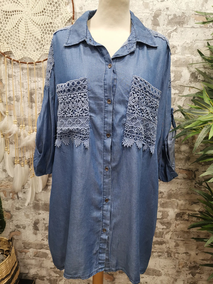 CHEMISE TENCEL POCHES BRODÉES MOLLY DENIM foncé