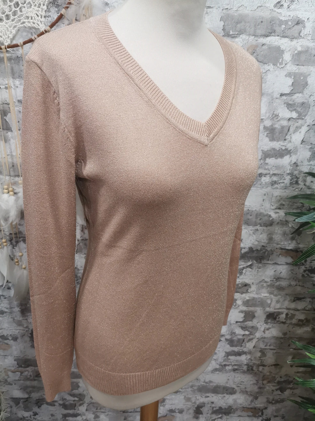 PULL COL V PAILLETÉ JULES CAMEL