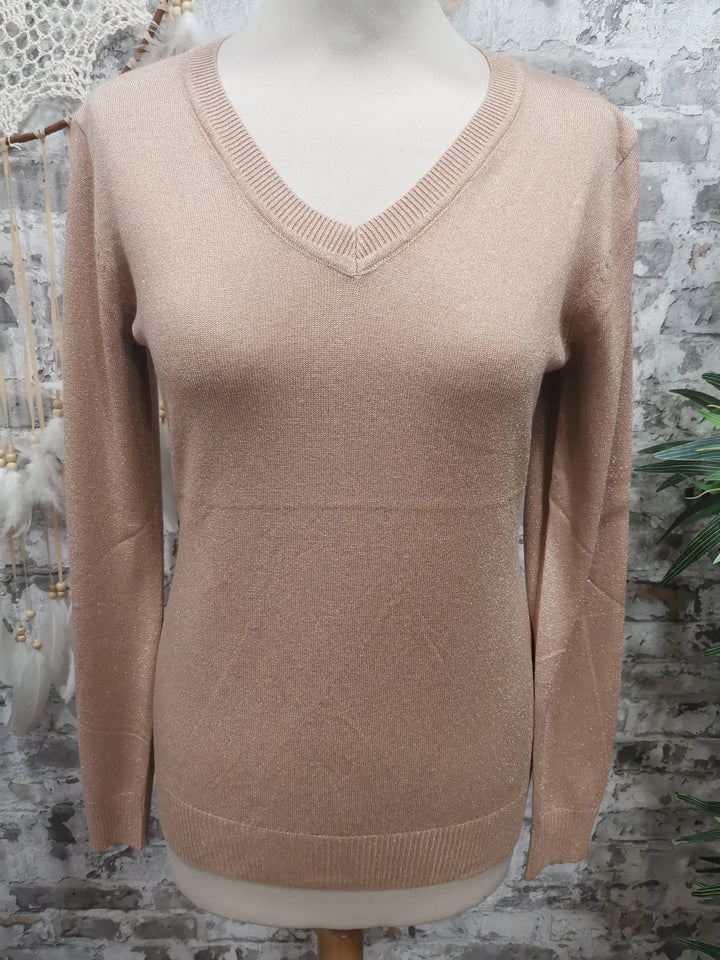 PULL COL V PAILLETÉ JULES CAMEL