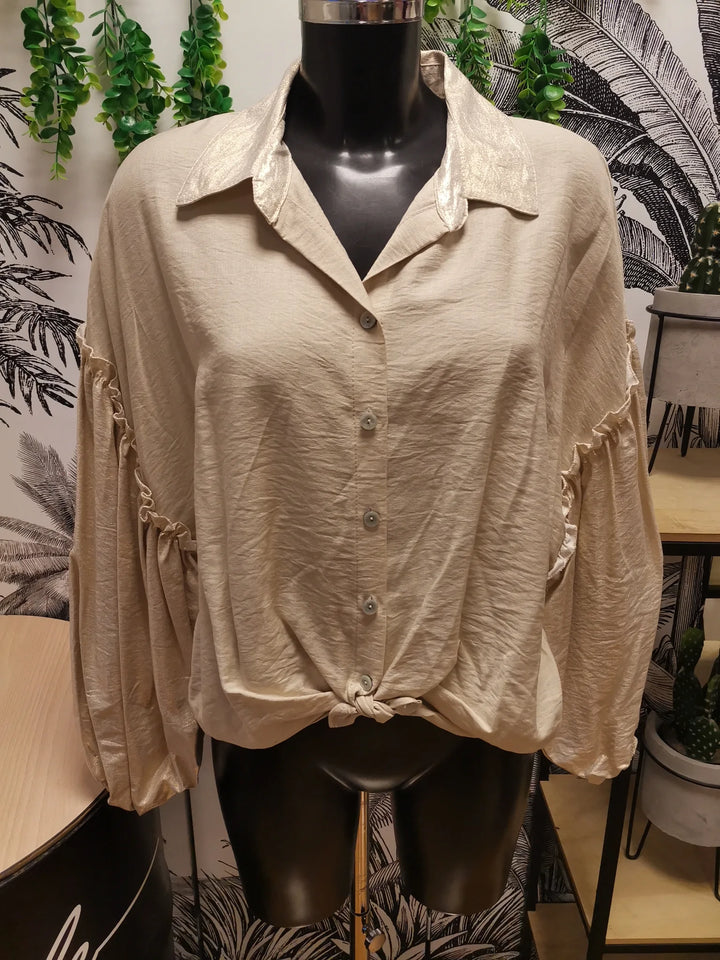 CHEMISE COL ET MANCHES DORÉS LAETITIA BEIGE