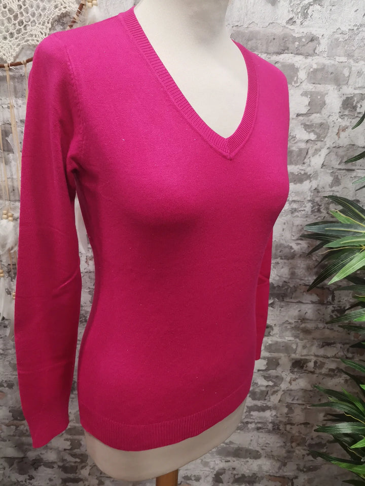 PULL COL V IRISÉ JULIO FUSCHIA