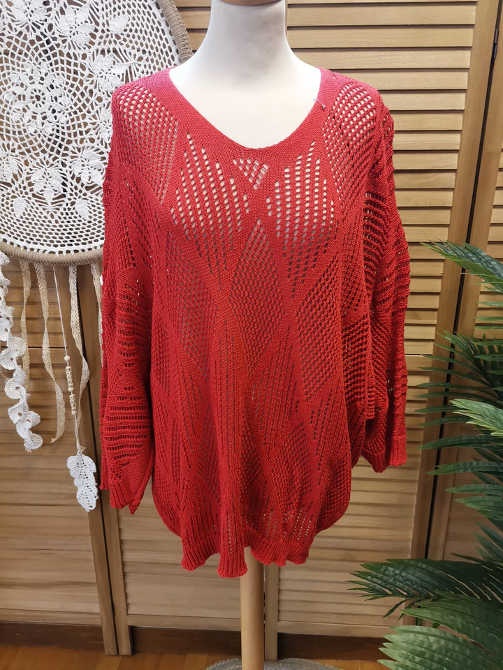 PULL AJOURÉ LOSANGES FAVORI ROUGE
