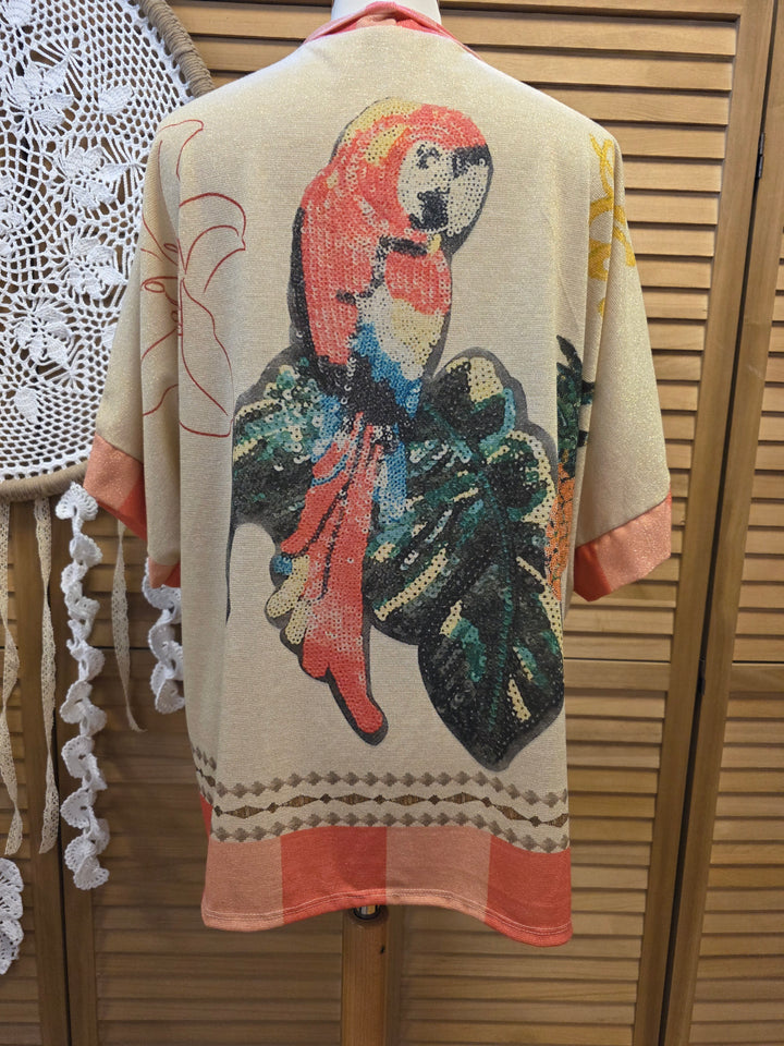 GILET KIMONO LUREX OMEGA PERROQUET