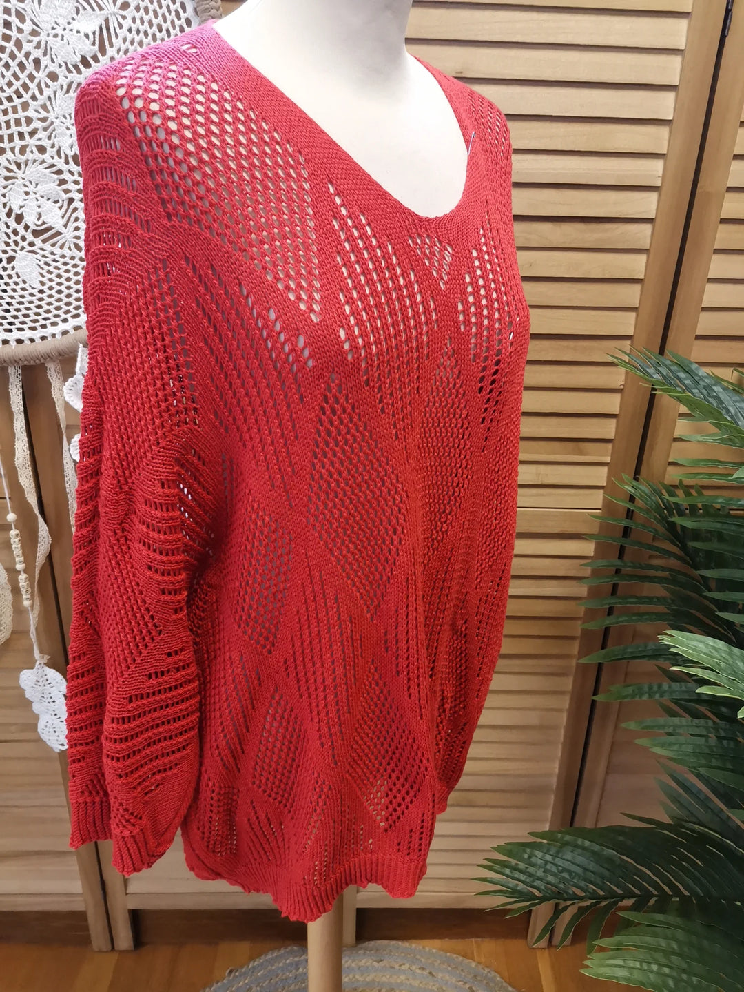 PULL AJOURÉ LOSANGES FAVORI ROUGE