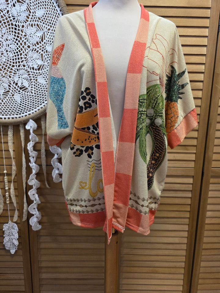 GILET KIMONO LUREX OMEGA PERROQUET