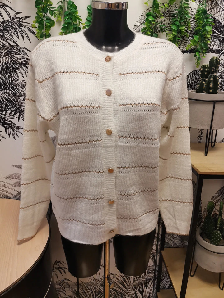 GILET RAYURES DORÉES JULIETTE BLANC